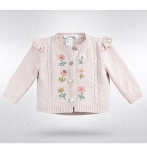 Elegant‎ Baby 6M Pink Floral Knit Cardigan Cotton Ruffle Sleeve